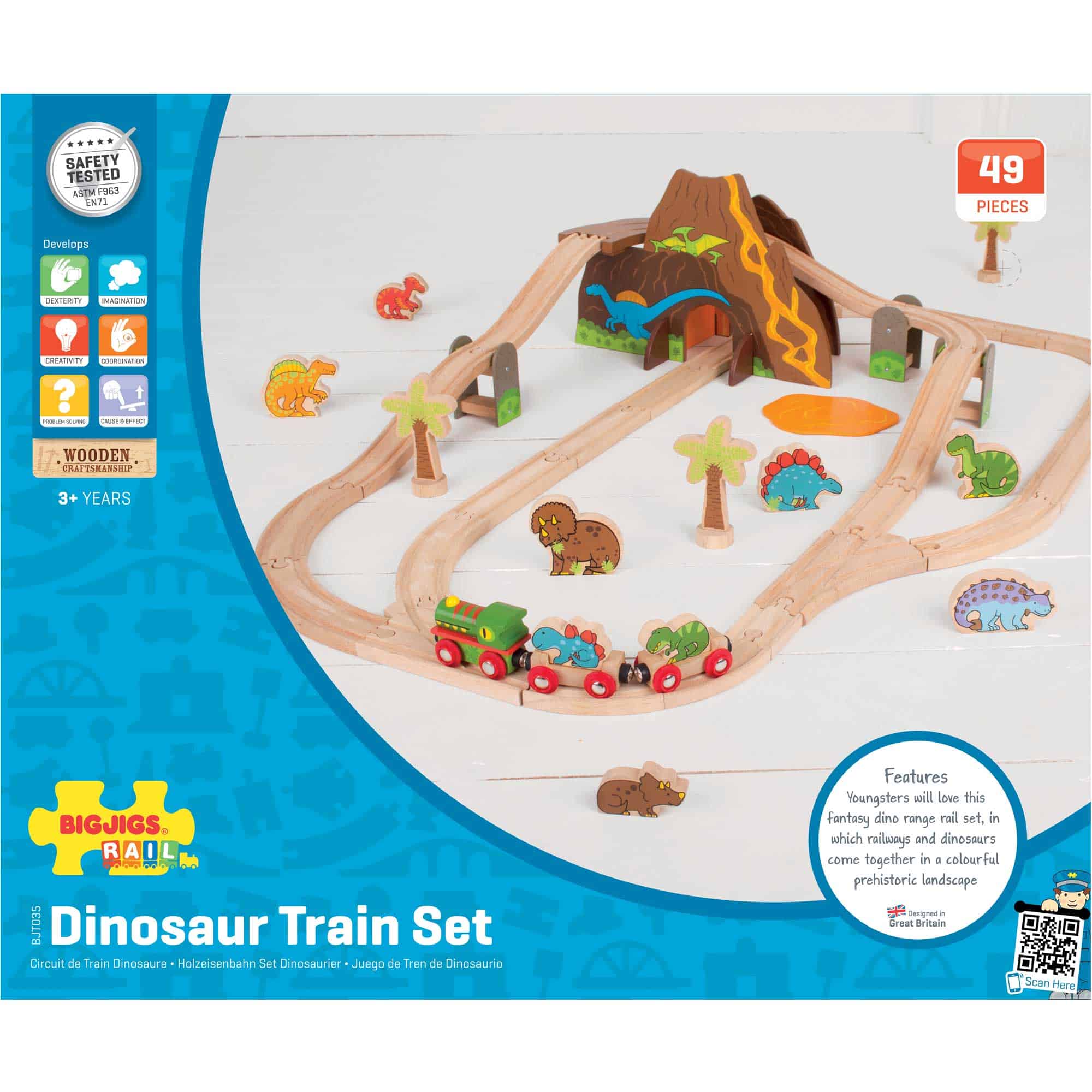 wooden dinosaur train set